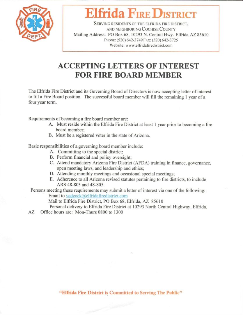 Letter of Interest for Board Member